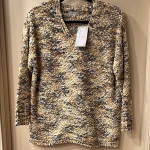 NWT Keren Hart Textured V-Neck Sweater in Neutral Tones